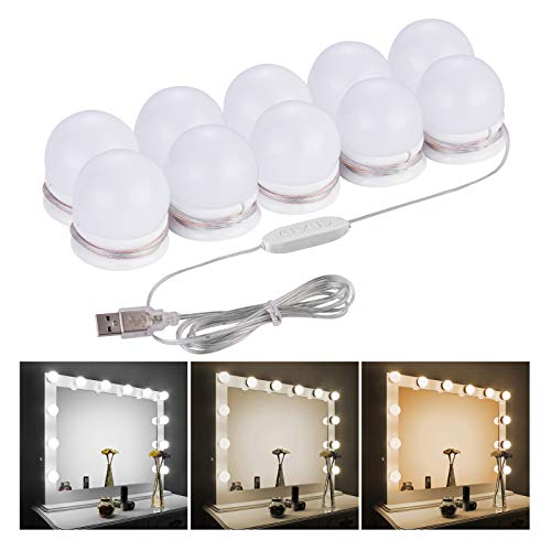 女優ライト LEDミラーライト メイクアップライト 三色調光 明るさ10段階調整 LED化粧鏡電球 10個LED電..