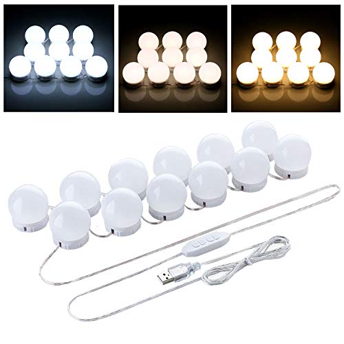 女優ライト LEDミラーライト 12個LED電球 三色調光 10段階明るさ調整 外に見えない配線調整可 USB給電 ..
