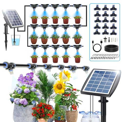 SKD 自動水やり器セット ソーラーポンプ式 ソーラー充電 USB充電 15〜20鉢対応 散水タイマー 点滴ノズル ミストノズル ガーデニング 鉢植え 灌漑 自...