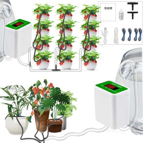 散水タイマー自動給水器自動散水タイマー水タイマーお庭の水やり12鉢対応可能植物家庭用小型植物USB自動水やり留守盆栽庭園自動室内外鉢植え込み日本語説明書付き, ...