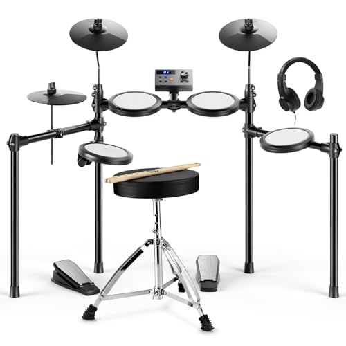 ◆商品名：Donner 電子ドラム 折りたたみ メッシュ 子供 初心者 ドラムセット 静音 調整可能 2way給電 MIDI機能 ドラムスローン スティック ヘッドホン ペダル オーディオケーブル ホルダー 150種音色 15種ドラムキット 自宅練習 日本語説明書付 DED-70 NEW (4ドラム3シンバル)?【バージョンアップされた音源】DED-70 NEW 電子ドラムセットはアコースティックドラムをサンプリングした150種サウンド、15種ドラムキット、10曲のデモソング、その他にもリズム感覚を楽しく磨ける機能を内蔵したドラムモジュールを搭載しています。集中力が途切れがちなお子様が、楽しみながら集中して練習できるように工夫されています。複雑すぎることなくリズムの基礎を学びたい6~14歳の初心者に最適?【静かでリアルな演奏体験】初心者向けに設計された4つの6.5インチ高密度な二層オールメッシュパッドは、感触が実際のドラムに近く、騒音を多めにカットしながら本物の繊細な打感を再現します。3つのより大きな9インチシンバルで適切なリバウンド感が得られ、ダイナミックな表現が可能に！毎日の練習体験を向上させます。?【どこでも即興練習】Type-C端子で給電できる以外にも、モバイルバッテリーでも駆動が可能です。学校部室や自宅などの室内練習はもちろん、公園での音楽イベントや家族キャンプですぐに演奏可能！屋外のパーティー、家族との裏庭での集まりに最適。?【省スペース＆調節可能】強化されたドラムフレームは軽量かつ折りたたみ可能なので、このドラムセットを気軽に持ち運びますし、収納にも簡単です。それに、ドラムとシンバルの角度と高さは、お子様の身長の変化や使用習慣に合わせてすばやく柔軟に調整でき、練習時の快適さと適切な姿勢を保ちながら、子どもの成長を伴います。?【防音で情熱解放】付属のヘッドホン接続時の静音設計。深夜練習も近所配慮不要、集中練習環境を生み出します。ドラムスローン、ヘッドホンとスティック付属で、開封即スタート可能。叩けば叩くほど上達するDonner DED-70の次世代型電子ドラムです。