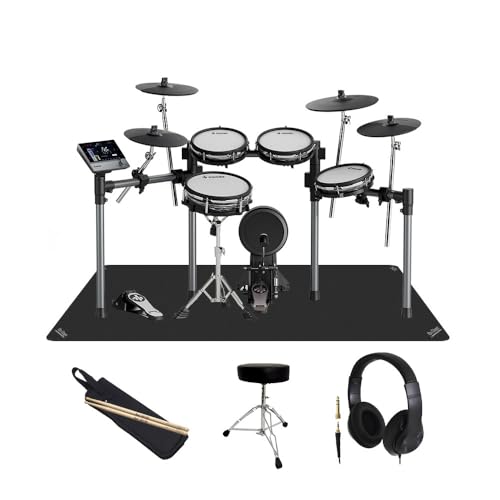 ◆商品名：Donner Beat Max 電子ドラム 4シンバル オールメッシュパッド タッチパネル操作 (マット付き初心者セット)音源モジュール：TSM7-1000（タッチパネル搭載）キット数：100(プリセットキット50+ユーザーキット50）音色数：1000以上デモソング数：50曲シンバル数(ハイハット含む)：4スネアサイズ：12インチ(独立型)タムサイズ：10インチフロアタムサイズ：10インチバスドラムサイズ：8インチこれまでの電子ドラムの常識を覆す、フルカラーでのタッチパネル操作に対応した音源モジュールを搭載。視覚的にドラム音色の特徴が掴めたり、マニュアルを見ながらでないと設定出来なかったようなサウンドの細かな調整も直感的に行えます。モジュールはスマートフォンやPCとのBluetooth接続に対応し、音楽を流しながら演奏出来ます。【リアルな演奏感を高める12インチスネア】スネアスタンドで独立した12インチスネアパッドが標準装備。同クラスでは他にない、実際のスネアに近いサイズによるリアルな演奏感が特徴です。もちろん、クローズドリムショットやオープンリムショットにも対応しています。【生ドラムと同じ4シンバル仕様】BeatMaxはシンバル4枚仕様。これはライブハウスや練習スタジオ、音楽教室にある実際の生ドラムと同じセッティングになります。4枚目のシンバルは別売であることが多い同価格帯の電子ドラムの中で、始めから4シンバルであることは結果的に割安でコストパフォーマンスに優れた仕様となっています。