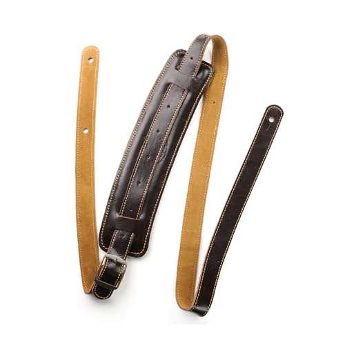 [GIMI] Leather Vintage Strap 高級本革ギターストラップ 二重厚手牛革 肩パッド幅7.3cm厚さ1cm パッドにスポンジ内蔵 長さ調節可能 快適 耐久性 アコースティックギター?エレキギター?ベース対応レ