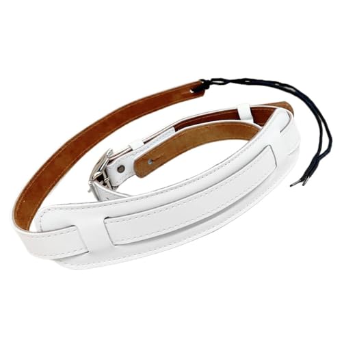 [リテマス] ギターストラップ 本革 牛革 レザー 111cm-150cm 長さ調整可能 5.8cm幅 スリム 肩パッド付 滑り止め アクセサリ 宅録 グッズ アイテム ホワイト