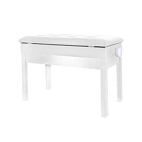 RAKU ピアノ椅子 二人掛け ピアノイス 高低高さ微調整可能 楽譜収納付き 無段階ネジ式昇降 ベンチタイプ 幅76cm 奥行36cm ホワイト/ブラック (ホ...