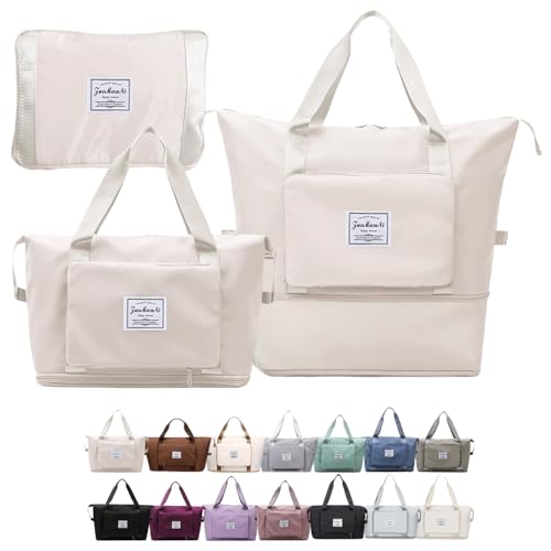 [MRG] ボストンバッグ 旅行バッグ 大容量 キャリーオンバッグ 折り畳み トラベルバッグ トートバッグ 2WAY 軽量 コンパクト 防水 カバン バッグ サイズ調整可能 (ミルク)