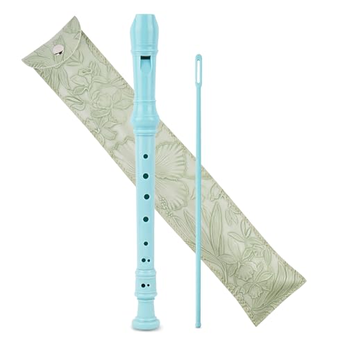 Jasenna ソプラノリコーダー 小学生 初心者 8穴Cキーソプラノレコーダー そうじ棒、運指表、革製収納バッグ(2-Carved Light Green)