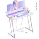 YeTom LEDゲーミングデスク 幅80cm RGB光る 省スペース パソコンデスク 収納付き デュアルモニター対応 頑丈Z型フレーム 簡単組立 学習机/オフ...