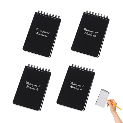 PAVIKE 防水ノート 4 冊セット|スパイラル式メモ帳|ストーンペーパー素材|ミニサイズで持ち運び便利|雨の中でも書ける・破れにくい|アウトドア/事務用品に...