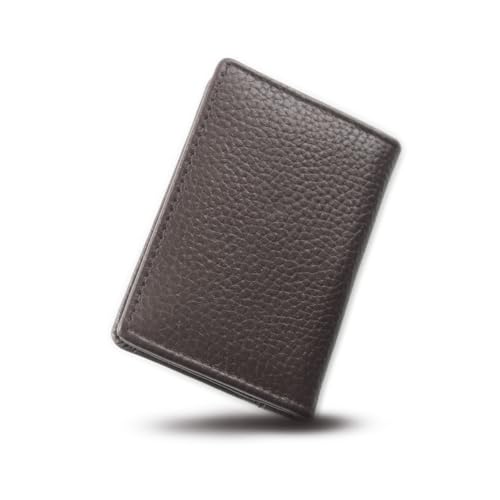 [BELTMIX] 名刺入れ メンズ 本革 小ノボ レザー カラー カード入れ 二つ折り 名刺ホルダー 大容量 50枚 紳士 ビジネス S-59 (Dark brown)