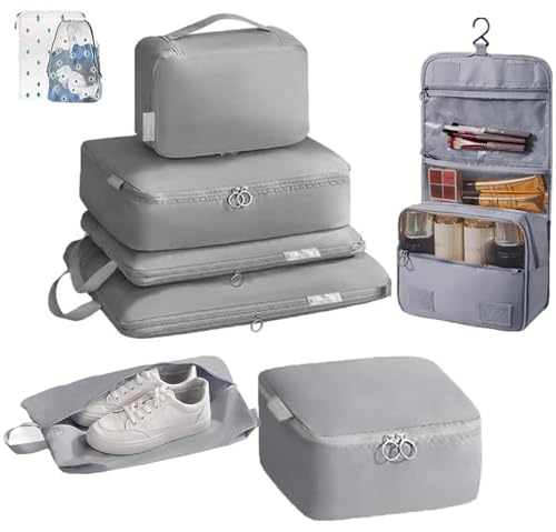 トラベルポーチ 圧縮 9点セット 旅行用ポーチ スペース節約50% 【2025新設計】旅行用圧縮袋 便利旅行圧縮バッグ パッキングポーチ 洗面用具 旅行用 撥水...