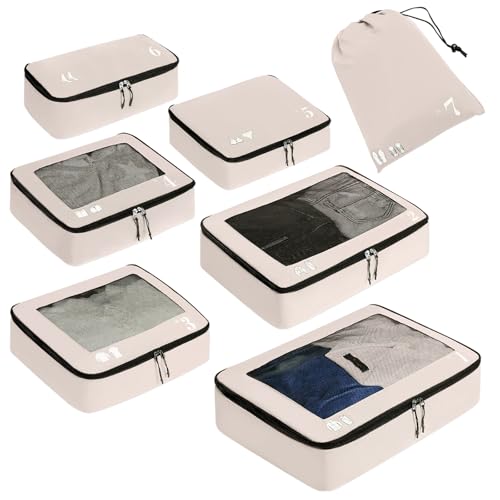 ECOHUB トラベルポーチ 旅行用圧縮袋 便利グッズ 7点セット スペース節約 YKKファスナー 再生素材採用 ..