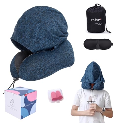 ネックピロー 携帯枕 飛行機 首枕 低反発ネックピロー 大いフード付 最新型顔を隠す 首が痛くならない トラベル枕 U型 首まくら クッションカバー アイマスク...