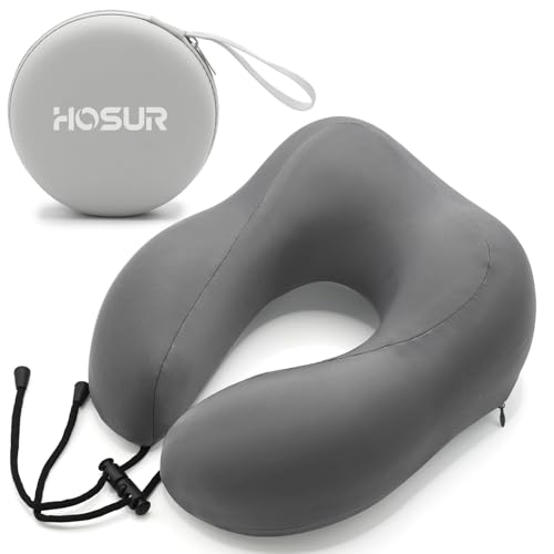 HOSUR ネックピロー 携帯枕 U型まくら 高密度 ひんやり 変形しにくい コンパクト 首枕 収納ケース付き オフィス デスクワーク 休憩 ドライブ 旅行 軽...