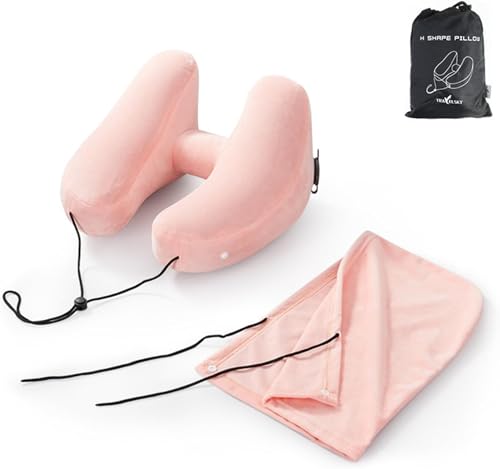 dodulara ネックピロー H型 飛行機 快適グッズ 新幹線 車 オフィス 旅行 首枕 エアー ネッククッション フード 帽子付き 低反発 機内 携帯枕 海...