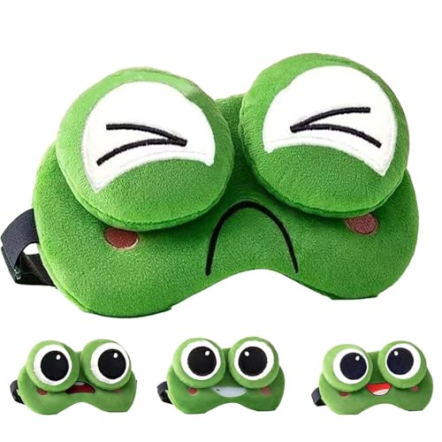 wulsalio 睡眠用 可愛いファッション カエルの個性的なアイマスク 快眠 グッズ 遮光率99.99％ 四季 肌にやさしい 遮光 通気性 旅行/パーティー/出張/昼寝に 男女兼用（サイズ調整可能-グリーン0