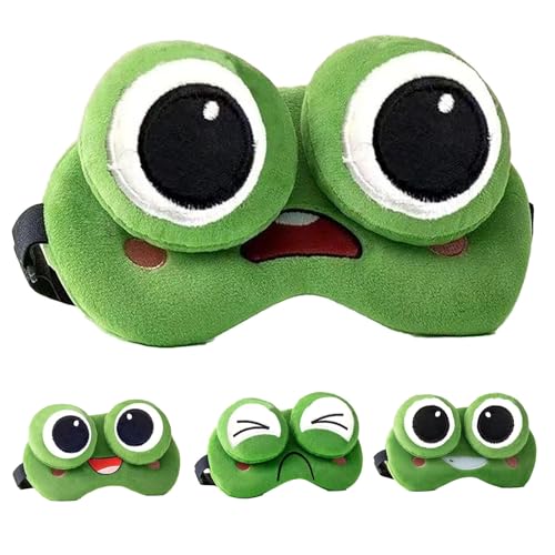 wulsalio 睡眠用 快眠セ 可愛いファッション カエルの個性的なアイマスク 遮光アイマスク 四季 肌にやさしい 遮光 通気性 旅行/パーティー/出張/昼寝に 男女兼用（サイズ調整可能-グリーン0G