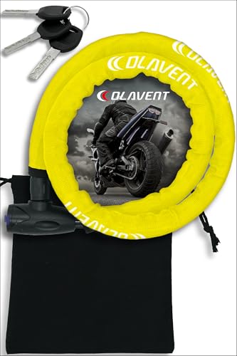 OLAVENT(オーラヴァン) ワイヤーロック バイクロック 【耐久テスト済み】 極太 直径22mm×1200mm 厚手カバー バイク 自転車 盗難防止 頑丈 (1200mm, イエロー）