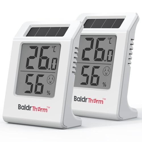 BaldrTherm デジタル温湿度計 ソーラー充電 室温計 温度計 室内 大画面 高精度 インフルエンザ 省エネ 顔マーク表示 コンパクト スタンド/壁掛け両...