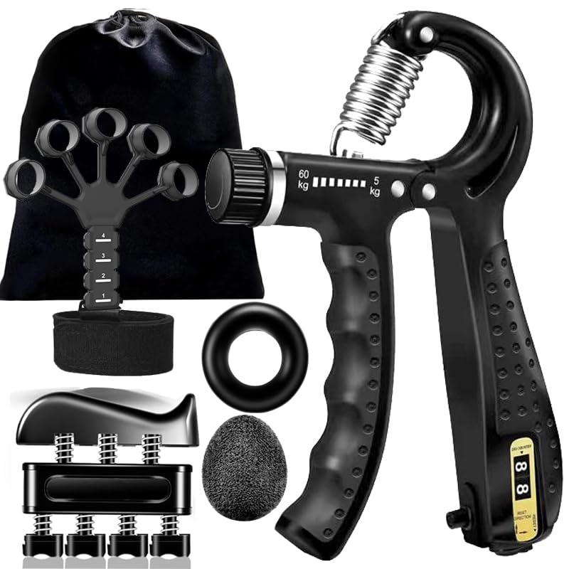 Suviya 6点セット フィンガーパワー・ハンドグリップ強化器、パワーグリップ、負荷調整握力グリップ、ハンドグリッパー、前腕強化器、可算指強化器、ストレス解消ボール、前腕ワークアウ(4)