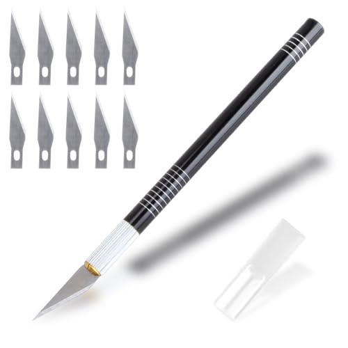 KIMLONTON 切り絵彫刻刀 細工用カッター アートナイフ デザインナイフ(替え刃10枚) 11点セット 高硬度替刃式彫刻刀 美術用品 プラモデル 消しゴム...