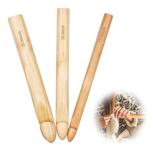 MILANQW ジャンボ固体木のかぎ針編みのホックの 3 つの 3 つのサイズのセット 15/20/25mm の初心者の編む針 編むウールの手編み用具 マフラー、セーターおよび毛布の編むことのための創造的で