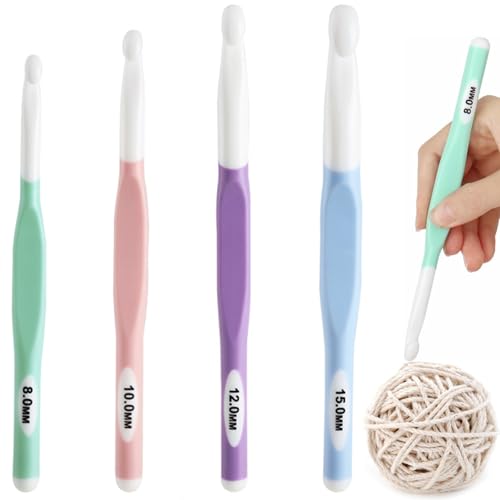 かぎ針編みフックセット 4個セット 人間工学に基づいた 編み針セット TPRグリップとABSフックヘッド スカーフ セーター かぎ針 編み物道具 初心者 DIY...