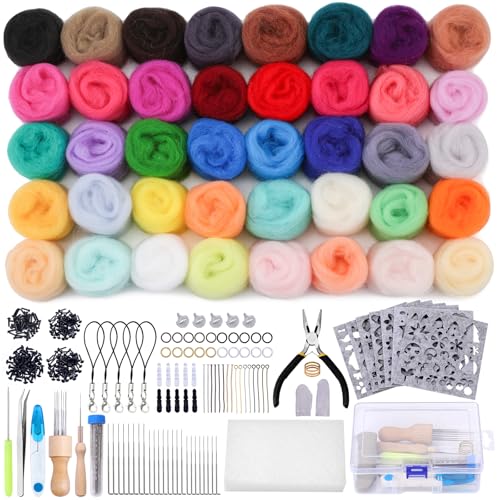 Dennty 羊毛フェルト ウールフェルト キット ツール 40色羊毛 ニードル フェルティングニードルセット 手芸道具 DIY素材 初心者入門キット