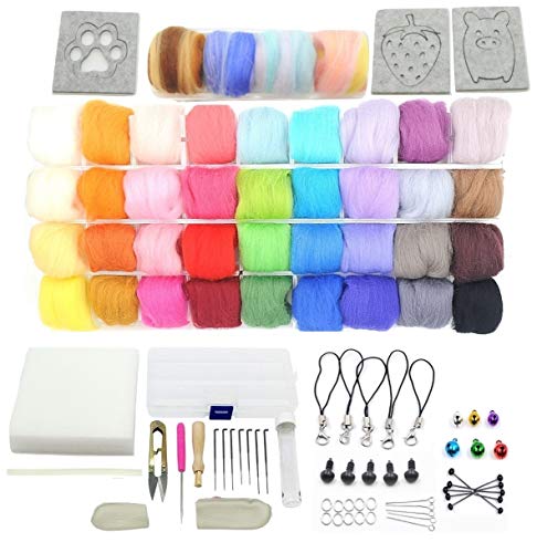 楽MoMo 羊毛フェルト 40色 セット 手芸 ハンドクラフト DIY 素材 (a. 約3g 小物・工具付き)