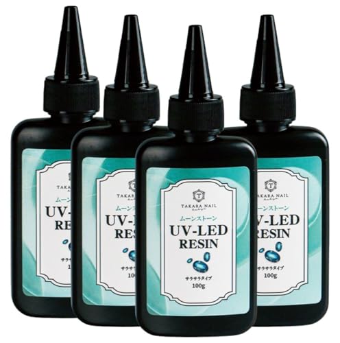 ムーンストーン レジン液 100g×4本 新サラサラ 超クリア レジン液 大容量 ハードタイプ UVレジン LEDレジン オリジナル (新サラサラ(グリーンボト...