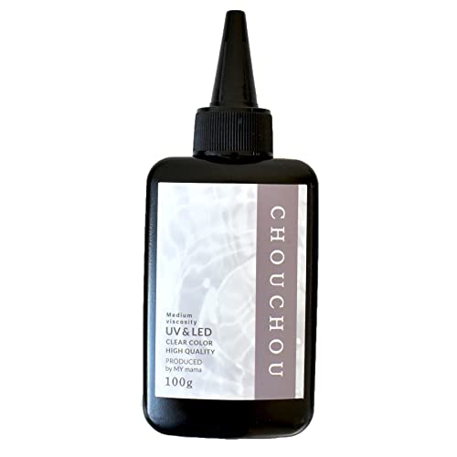 MYmama レジン液 UV & LED 100g 大容量 シュシュ 黄変しにくい 持続する透明感 におい ベタつき 軽減 クリア ハード (中粘度)