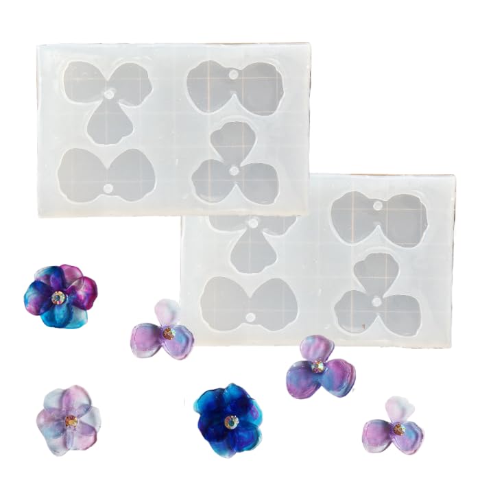 【シリコンモールド A0036 】花 シリコンモールド2個セット フラワー 花びら 2パターン 粘土型 2枚花 3..