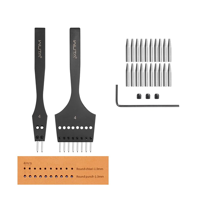 WUTA 丸目打ち 第3世代菱目打ち レザークラフト 工具 取り外し可能 パンチアクセサリ DIY用 革細工 セット(4mm- 2+8)