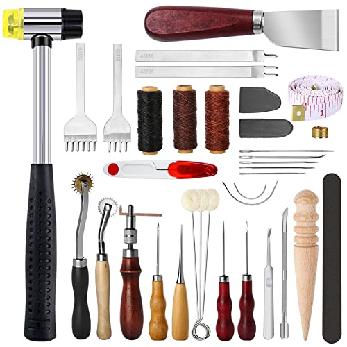 レザークラフトキット レザークラフト セット レザークラフト 工具 セット レザークラフト 工具 革包丁 皮裁ち 革用針と糸 蝋引き 千枚通し 穴あけ 菱目打ち...
