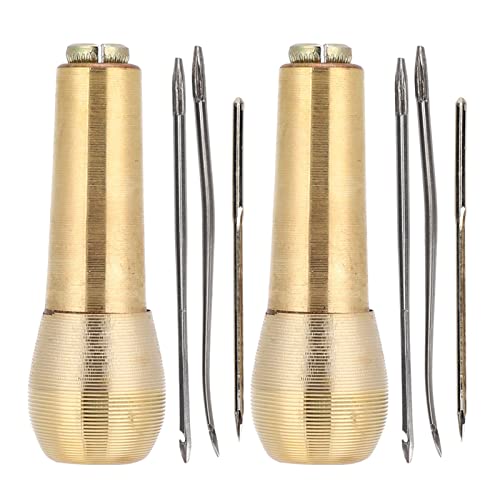 銅ハンドル裁縫千枚通し、2セットレザークラフトミシン針千枚通しハンドステッチャー靴修理ツールDIY裁..