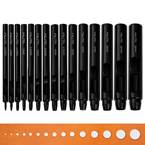 WUTA ブラック 穴あけポンチ 丸形レザーパンチ 打ち抜きポンチ ベルト 穴あけ ポンチセット DIY 穴あけ道具 0.5+1+1.5+2+2.5+3+3.5...