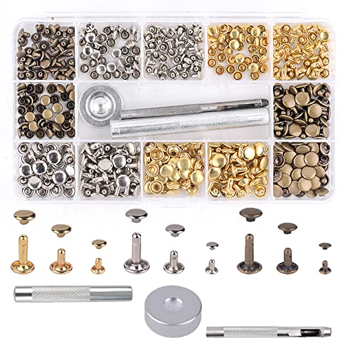 カシメセット (90Pcs/3サイズ/3色) ハトメ キット 両面ハトメキット バネ ホック工具 リベットパーツ スナップボタン カシメ打ち具セット レザークラ...