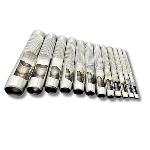 JYFACTORY レザークラフト 穴あけ ポンチ 革抜き 穴 diyポンチセット ウインドポンチ 革工具セット 革細工 ハトメ 抜き 12本セット