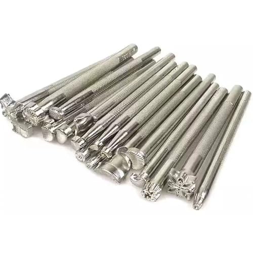 HOTQ レザークラフト カービング 工具 革 刻印 金属打刻印レザークラフト 刻印模様刻印棒 カービング用 20種セット図案打刻印 打刻印ポンチ 打ち具革工具...