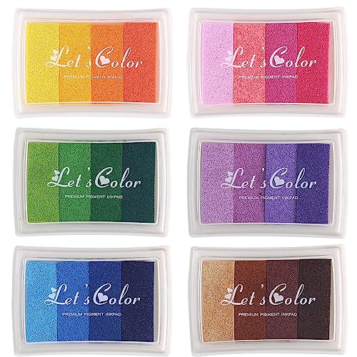 KALOLINNA スタンプ台 カラーが豊富 署名 DIY 手帳 インクパッド 布 木材 にも使用可 学校 幼稚園 知育玩具 (6個セット)