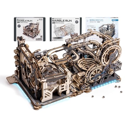 ROKR 立体パズル 電動マーブルラン LGC01&LGA01&接続部品 3点セット 可動式モデル マルチ遊び方 メカニカル 木製 3D ウッドパズル 工作キッ...