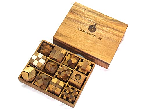 【 5分で解けたらパズル王 】サイアムマンダレー 立体パズル 12個セット 知育玩具 木製パズル ウッドパズル 孔明パズル 脳トレ プレゼント 塾 児童クラブ ...
