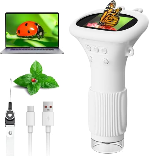 子供用デジタル顕微鏡 - Ahalfcit 2インチIPS HDスクリーン/1000倍拡大 ハンドヘルド・ポケットサイズ USB顕微鏡カメラ PC対応 科学教育玩具 楽しい誕生日プレゼント (子供・学生向け) - ホワイト