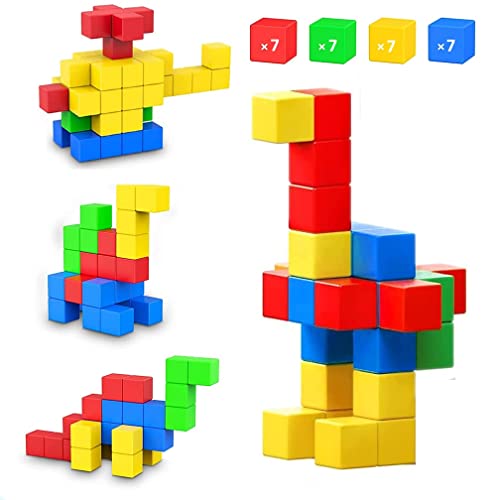 BESOO マグネットキューブ マグネット積み木 図形 体積 算数教材 知育玩具 DIY工具 脳開発パズル 建築セット(28個)