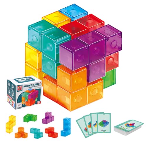 マグネットパズル 永久に遊べる マグネットブロック 磁石 おもちゃ 磁石ブロック 積み木 クリアカラー 7パーツ 立体パズル 賢人パズル対応 知育玩具 おもちゃ...