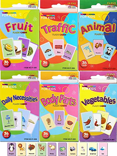 Femtos フラッシュカード 英単語 6種セット(216枚) 基礎英単語 英語フラッシュカード(動物, 果物, 野菜..