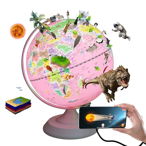 FUN GLOBE 地球儀 子供 AR しゃべる地球儀 球径20cm 日本語 3Dで学べる LEDライト付き 360°回転可能 3WAY 知育玩具 ベッドサイドランプ 真珠フィルム ムーディー 防水 新入学のお祝いにプレゼント(Pi