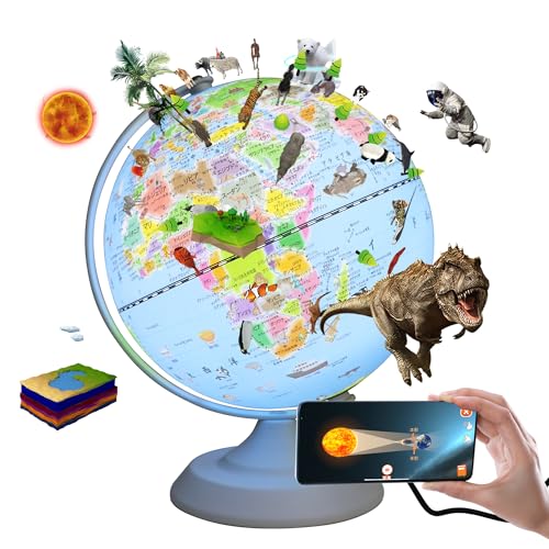 FUN GLOBE 地球儀 子供 AR しゃべる地球儀 球径20cm 日本語 3Dで学べる LEDライト付き 360°回転可能 3WAY 知育玩具 ベッドサイドランプ 真珠フィルム ムーディー 防水 新入学のお祝いにプレゼント(Bl