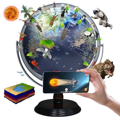 地球儀 子供 AR しゃべる地球儀 球径30cm 日本語 3Dで学べる LEDライト付き AR十二大モジュール 3WAY 知育玩具 ベッドサイドランプ 行政タイ...