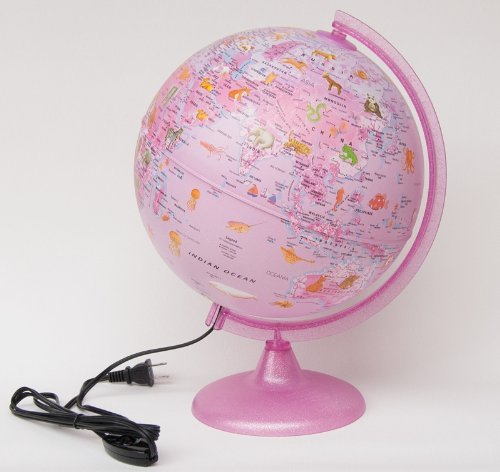 ORBYS 地球儀 英語版 ピンクZOOライト付 球径25cm イラスト付き 42931